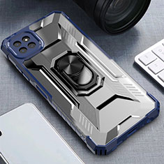 Custodia Silicone e Plastica Opaca Cover con Magnetico Anello Supporto J03S per Samsung Galaxy F42 5G Blu