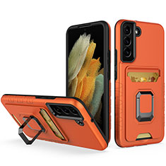 Custodia Silicone e Plastica Opaca Cover con Magnetico Anello Supporto J03S per Samsung Galaxy S22 Plus 5G Arancione