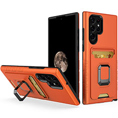 Custodia Silicone e Plastica Opaca Cover con Magnetico Anello Supporto J03S per Samsung Galaxy S22 Ultra 5G Arancione