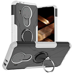 Custodia Silicone e Plastica Opaca Cover con Magnetico Anello Supporto JX1 per Nokia 5.4 Argento