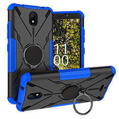Custodia Silicone e Plastica Opaca Cover con Magnetico Anello Supporto JX1 per Nokia C100 Blu
