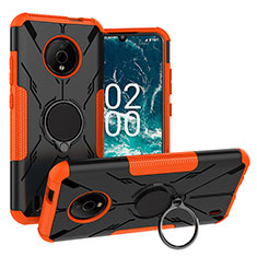 Custodia Silicone e Plastica Opaca Cover con Magnetico Anello Supporto JX1 per Nokia C200 Arancione