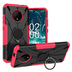 Custodia Silicone e Plastica Opaca Cover con Magnetico Anello Supporto JX1 per Nokia C200 Rosa Caldo
