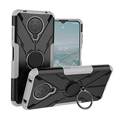 Custodia Silicone e Plastica Opaca Cover con Magnetico Anello Supporto JX1 per Nokia G10 Argento