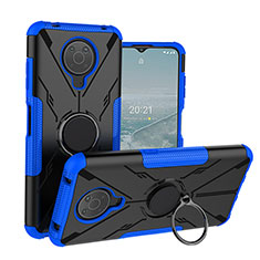 Custodia Silicone e Plastica Opaca Cover con Magnetico Anello Supporto JX1 per Nokia G10 Blu