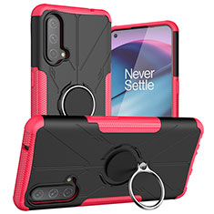 Custodia Silicone e Plastica Opaca Cover con Magnetico Anello Supporto JX1 per OnePlus Nord CE 5G Rosa Caldo