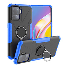 Custodia Silicone e Plastica Opaca Cover con Magnetico Anello Supporto JX1 per Oppo F19 Pro Blu