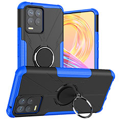 Custodia Silicone e Plastica Opaca Cover con Magnetico Anello Supporto JX1 per Realme 8 Pro Blu