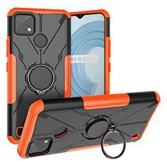 Custodia Silicone e Plastica Opaca Cover con Magnetico Anello Supporto JX1 per Realme C21Y Arancione