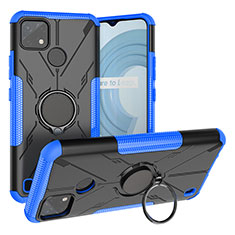 Custodia Silicone e Plastica Opaca Cover con Magnetico Anello Supporto JX1 per Realme C21Y Blu