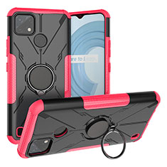 Custodia Silicone e Plastica Opaca Cover con Magnetico Anello Supporto JX1 per Realme C21Y Rosa Caldo