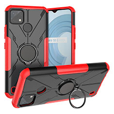 Custodia Silicone e Plastica Opaca Cover con Magnetico Anello Supporto JX1 per Realme C21Y Rosso