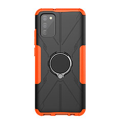 Custodia Silicone e Plastica Opaca Cover con Magnetico Anello Supporto JX1 per Samsung Galaxy A02s Arancione