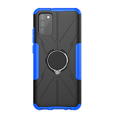Custodia Silicone e Plastica Opaca Cover con Magnetico Anello Supporto JX1 per Samsung Galaxy A02s Blu