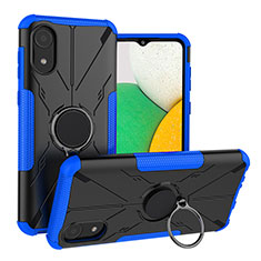 Custodia Silicone e Plastica Opaca Cover con Magnetico Anello Supporto JX1 per Samsung Galaxy A03 Core Blu
