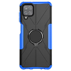 Custodia Silicone e Plastica Opaca Cover con Magnetico Anello Supporto JX1 per Samsung Galaxy A12 Blu