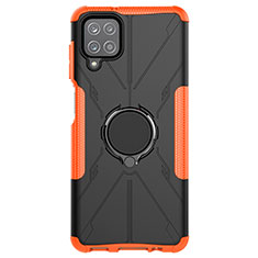 Custodia Silicone e Plastica Opaca Cover con Magnetico Anello Supporto JX1 per Samsung Galaxy A12 Nacho Arancione