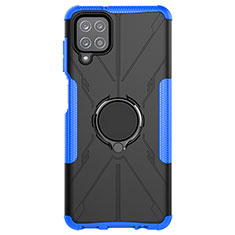 Custodia Silicone e Plastica Opaca Cover con Magnetico Anello Supporto JX1 per Samsung Galaxy A12 Nacho Blu