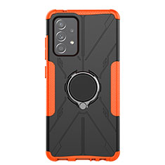 Custodia Silicone e Plastica Opaca Cover con Magnetico Anello Supporto JX1 per Samsung Galaxy A52 5G Arancione