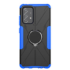 Custodia Silicone e Plastica Opaca Cover con Magnetico Anello Supporto JX1 per Samsung Galaxy A52 5G Blu