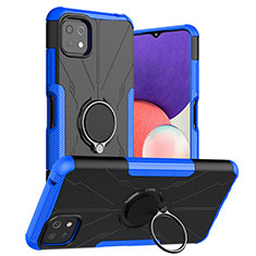 Custodia Silicone e Plastica Opaca Cover con Magnetico Anello Supporto JX1 per Samsung Galaxy F42 5G Blu
