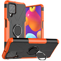 Custodia Silicone e Plastica Opaca Cover con Magnetico Anello Supporto JX1 per Samsung Galaxy F62 5G Arancione