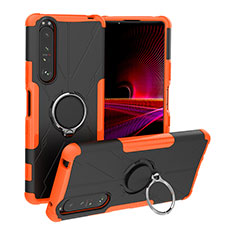 Custodia Silicone e Plastica Opaca Cover con Magnetico Anello Supporto JX1 per Sony Xperia 1 III Arancione