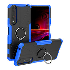 Custodia Silicone e Plastica Opaca Cover con Magnetico Anello Supporto JX1 per Sony Xperia 1 III Blu