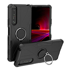 Custodia Silicone e Plastica Opaca Cover con Magnetico Anello Supporto JX1 per Sony Xperia 1 III Nero