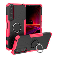 Custodia Silicone e Plastica Opaca Cover con Magnetico Anello Supporto JX1 per Sony Xperia 1 III Rosa Caldo