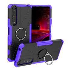 Custodia Silicone e Plastica Opaca Cover con Magnetico Anello Supporto JX1 per Sony Xperia 1 III Viola