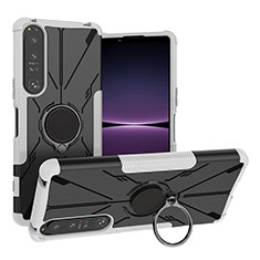 Custodia Silicone e Plastica Opaca Cover con Magnetico Anello Supporto JX1 per Sony Xperia 1 IV Argento