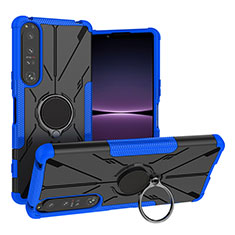 Custodia Silicone e Plastica Opaca Cover con Magnetico Anello Supporto JX1 per Sony Xperia 1 IV Blu