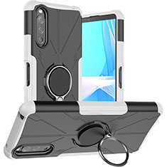 Custodia Silicone e Plastica Opaca Cover con Magnetico Anello Supporto JX1 per Sony Xperia 10 III Lite Argento