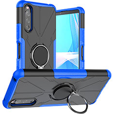 Custodia Silicone e Plastica Opaca Cover con Magnetico Anello Supporto JX1 per Sony Xperia 10 III Lite Blu