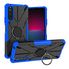Custodia Silicone e Plastica Opaca Cover con Magnetico Anello Supporto JX1 per Sony Xperia 10 IV Blu