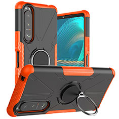 Custodia Silicone e Plastica Opaca Cover con Magnetico Anello Supporto JX1 per Sony Xperia 5 III Arancione