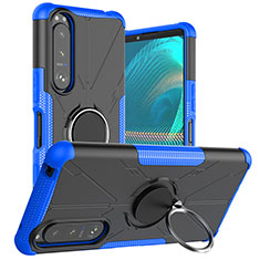 Custodia Silicone e Plastica Opaca Cover con Magnetico Anello Supporto JX1 per Sony Xperia 5 III Blu