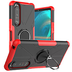 Custodia Silicone e Plastica Opaca Cover con Magnetico Anello Supporto JX1 per Sony Xperia 5 III Rosso