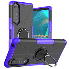 Custodia Silicone e Plastica Opaca Cover con Magnetico Anello Supporto JX1 per Sony Xperia 5 III Viola