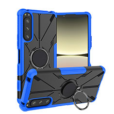 Custodia Silicone e Plastica Opaca Cover con Magnetico Anello Supporto JX1 per Sony Xperia 5 IV Blu
