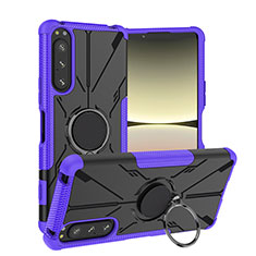 Custodia Silicone e Plastica Opaca Cover con Magnetico Anello Supporto JX1 per Sony Xperia 5 IV Viola