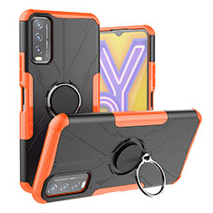 Custodia Silicone e Plastica Opaca Cover con Magnetico Anello Supporto JX1 per Vivo Y11s Arancione