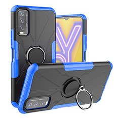 Custodia Silicone e Plastica Opaca Cover con Magnetico Anello Supporto JX1 per Vivo Y11s Blu