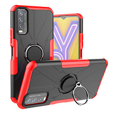 Custodia Silicone e Plastica Opaca Cover con Magnetico Anello Supporto JX1 per Vivo Y11s Rosso