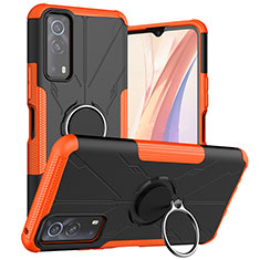 Custodia Silicone e Plastica Opaca Cover con Magnetico Anello Supporto JX1 per Vivo Y72 5G Arancione