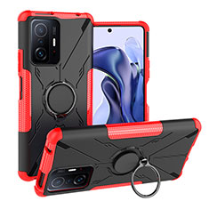 Custodia Silicone e Plastica Opaca Cover con Magnetico Anello Supporto JX1 per Xiaomi Mi 11T Pro 5G Rosso