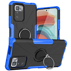 Custodia Silicone e Plastica Opaca Cover con Magnetico Anello Supporto JX1 per Xiaomi Poco X3 GT 5G Blu