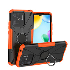Custodia Silicone e Plastica Opaca Cover con Magnetico Anello Supporto JX1 per Xiaomi Redmi 10 India Arancione