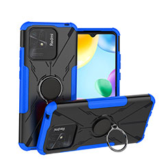 Custodia Silicone e Plastica Opaca Cover con Magnetico Anello Supporto JX1 per Xiaomi Redmi 10 India Blu